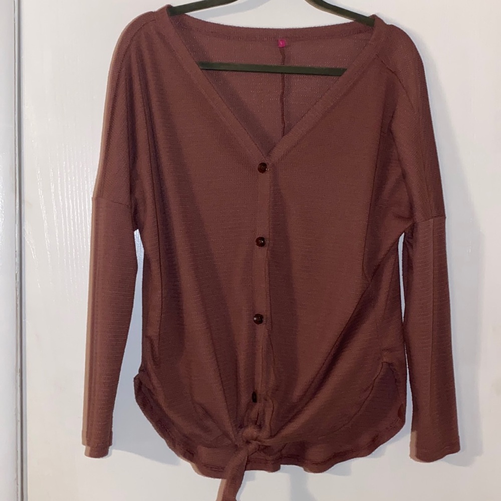 Henley long sleeve button down with tie front